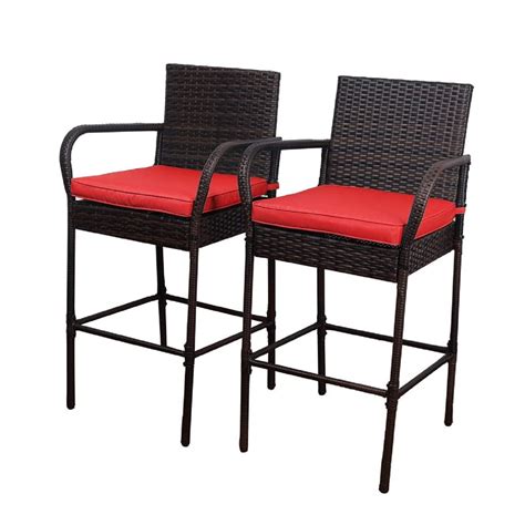 Sundale Outdoor Rattan Wicker Bar Stools with Back & Arms Patio Garden ...