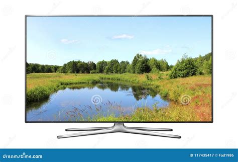 Smart TV with Nature Wallpaper Stock Image - Image of design, equipment ...