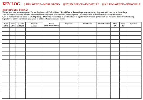 Printable Key Log Template (Excel, Word, Pdf) Excel Tmp Pertaining To ...