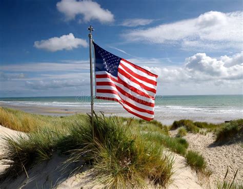 American Flag on a Normandy Beach, Landing, Second World War, D-day, Ww2 June 6, 1944 ...