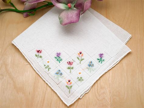 Set of 3 Flower Bouquet Embroidered Handkerchiefs