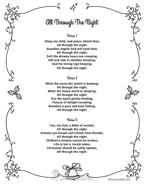 Free Printable Lyrics for All Through the Night