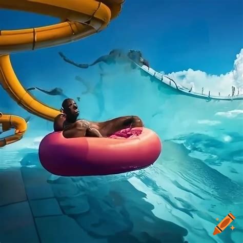 Lebron james sliding down a water park slide on Craiyon