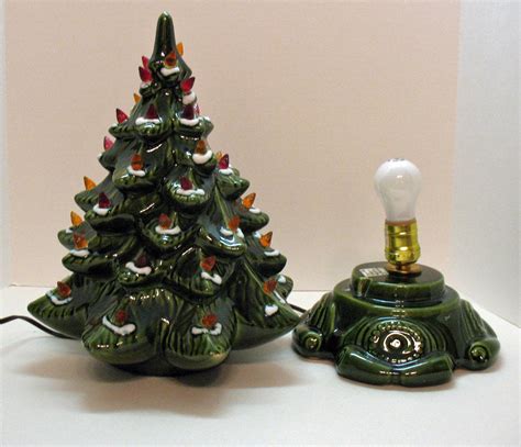 Small Vintage Ceramic Christmas Tree Light up Base Faux Plastic Lights ...