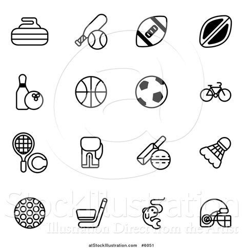 Vector Illustration of Black and White Sports Equipment Icons by ...