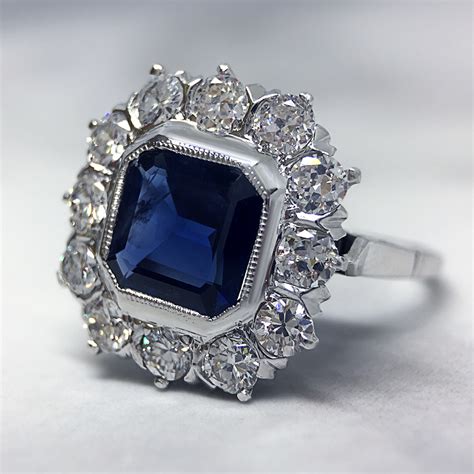 1920s Vintage Sapphire and Diamond Engagement Ring - Antique Sapphire Ring