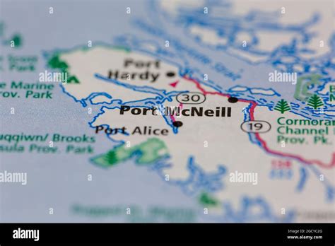 Port McNeill Vancouver Island Canada shown on a road map or Geography ...