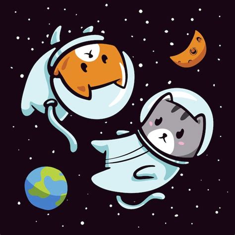 Gato astronauta en la ilustración del espacio | Vector Premium