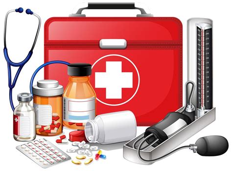 Set of Medical Equipment with Red First Aid Kit 1211677 Vector Art at ...
