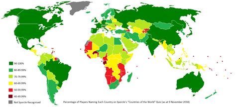 Sporcle World Map / Percentage Of Players Naming Each Country In ...