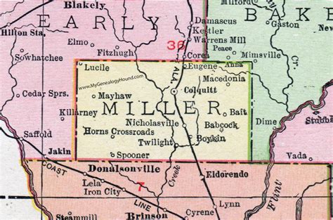 Miller County, Georgia, 1911, Map, Colquitt, Boykin, Babcock, Spooner, Nicholasville