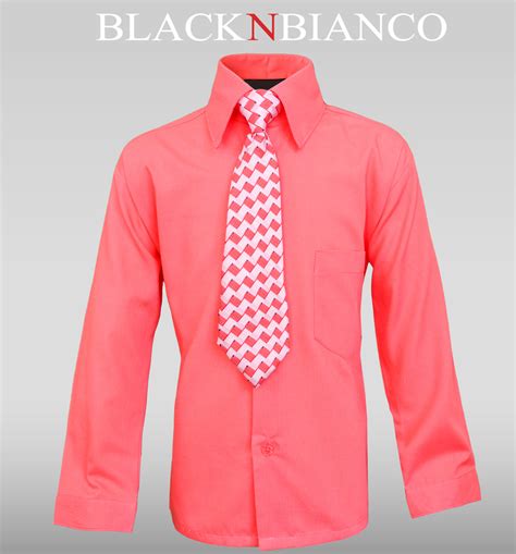 Boys Coral Melon Button Down Dress Shirt Long Sleeves - Black n Bianco