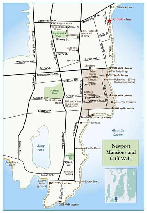 Map of Historic Cliff Walk in Newport RI | Cliffside Inn