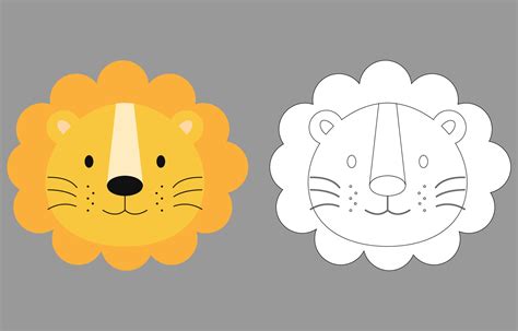 Lion face cartoon character. Cute outline lion animal face coloring ...