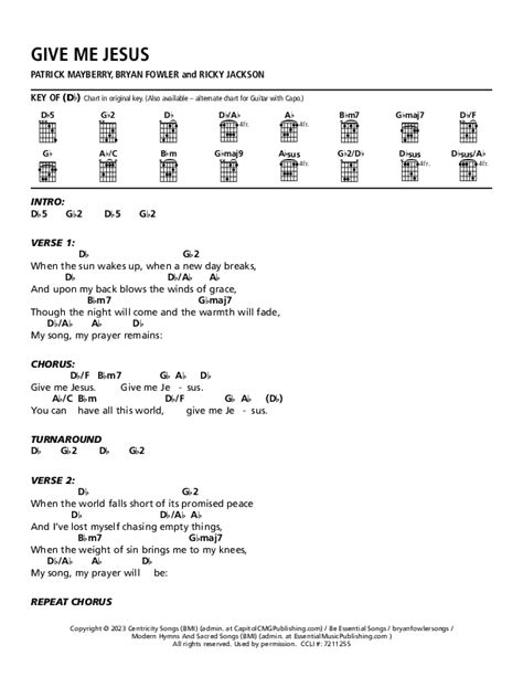 Give Me Jesus Chords PDF (Patrick Mayberry) - PraiseCharts