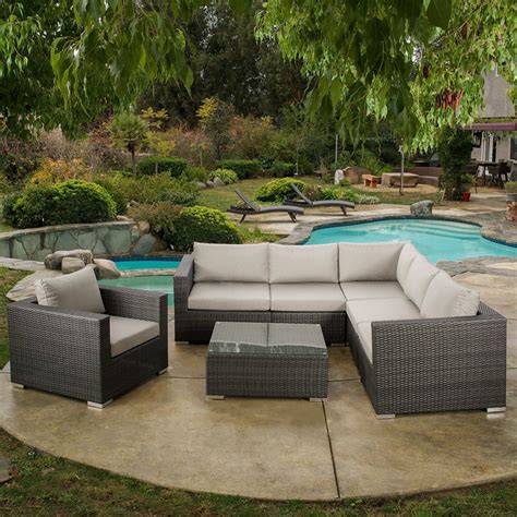 Francisco Outdoor 7-Piece Grey Wicker Seating Sectional Set with Sunbrella Cushions - Best Patio ...