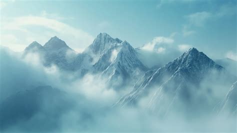 3D Wallpaper (Snow-covered peaks, Fluffy clouds) #5255