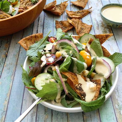 lebanese salad with lemony tahini dressing and za’atar pita chips ...