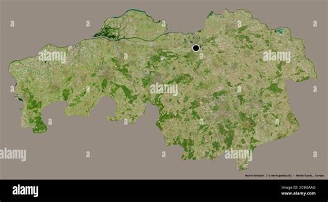 Shape of Noord-Brabant, province of Netherlands, with its capital isolated on a solid color ...