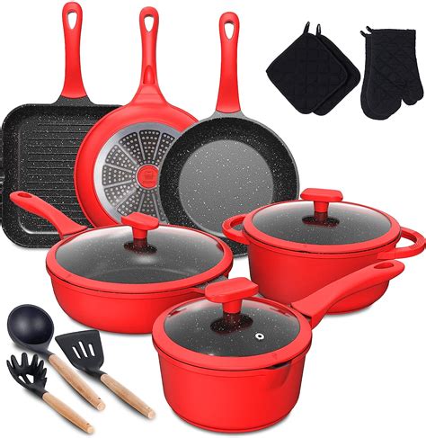 Amazon.com: Pots and Pans Set, imarku 16-Piece Cookware Sets Nonstick Granite Coating, Induction ...