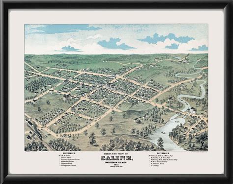 Restored bird’s eye view map of Saline, Michigan, 1872 by Eli Sheldon Glover. Two sizes ...