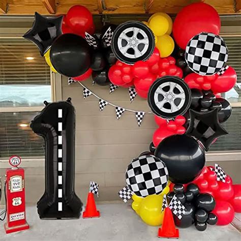 Set, Race Car Birthday Balloons, 40 Inch Racetrack Number Balloon, Racing Car 1st Birthday Part ...