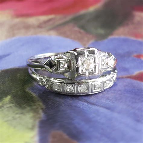 Art Deco 1930's Engagement Wedding Ring Set .11ct t.w. Old European Cut Diamond 18k | Antique ...