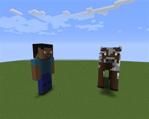 Steve ( BLEEDING STEVE, RUNNING STEVE AND COW ADDED!) [3D Pixel art] Minecraft Project