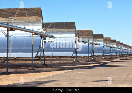 Parabolic trough solar power plant. Piping at the Palma Del Rio ...