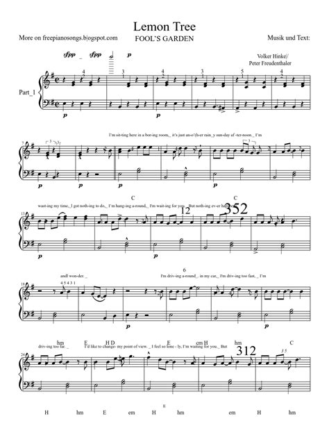 lemon tree 2 sheet music for Piano download free in PDF or MIDI