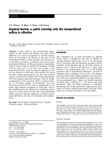 (PDF) Inguinal hernia: a patch covering only the myopectineal orifice ...