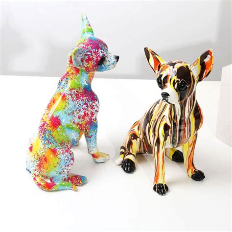 Chihuahua Dog Sculpture Colorful Art Statue