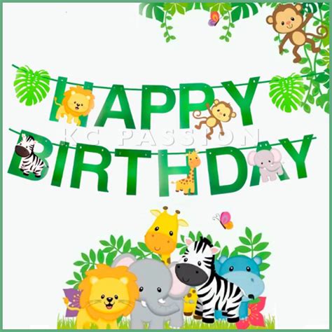 🎉 JUNGLE • ANIMAL • ZOO • SAFARI THEME BIRTHDAY Banner • Flag • Bunting ...