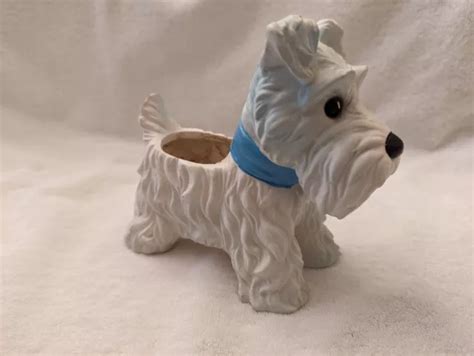 VINTAGE INARCO WHITE SCOTTIE DOG ceramic planter with blue ribbon Japan ...