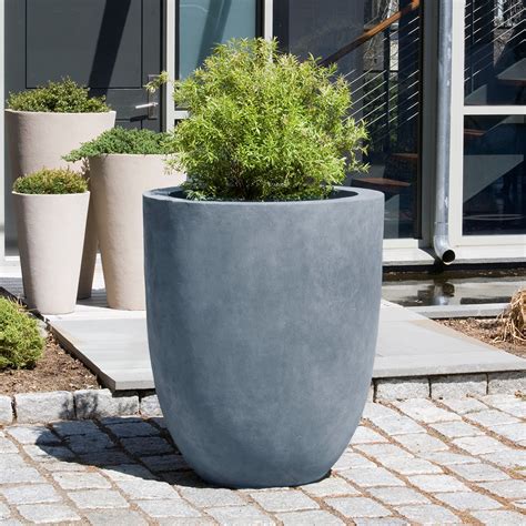 Simplicity Tall Round Indoor/Outdoor Planter - Concrete Grey - Scenario Home