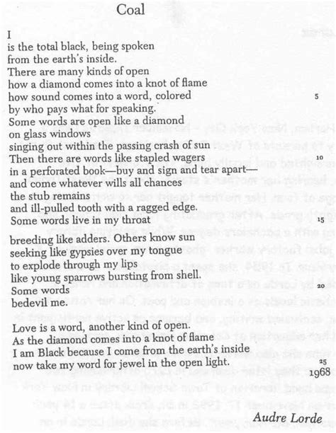 Audre Lorde Poems | Reading Comprehension: "Coal," by Audre Lorde | Audre lorde, Audre lorde ...