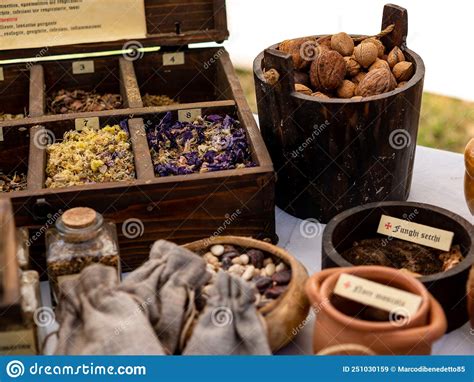 Medieval Apothecary S Table with Various Herbs and Spices Stock Image - Image of remedy, cooking ...