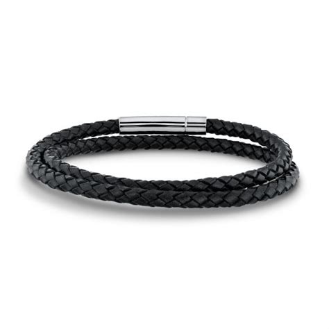 Men's Braided Black Leather Double-Wrap Bracelet | REEDS Jewelers