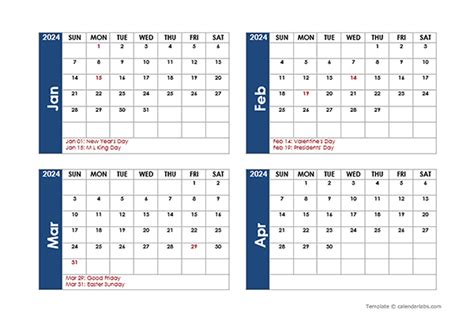 2024 Word Calendar Four Months Per Page - Free Printable Templates