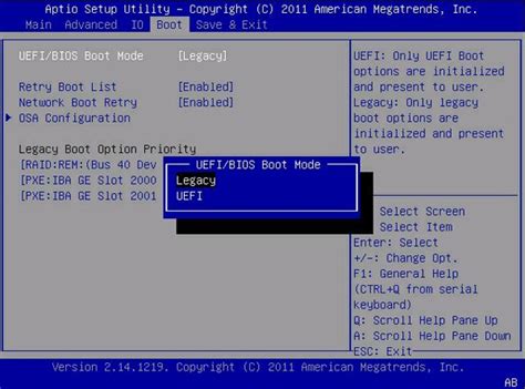 Select UEFI Boot Mode or Legacy BIOS Boot Mode (BIOS) - Oracle® X4 Series Servers Administration ...