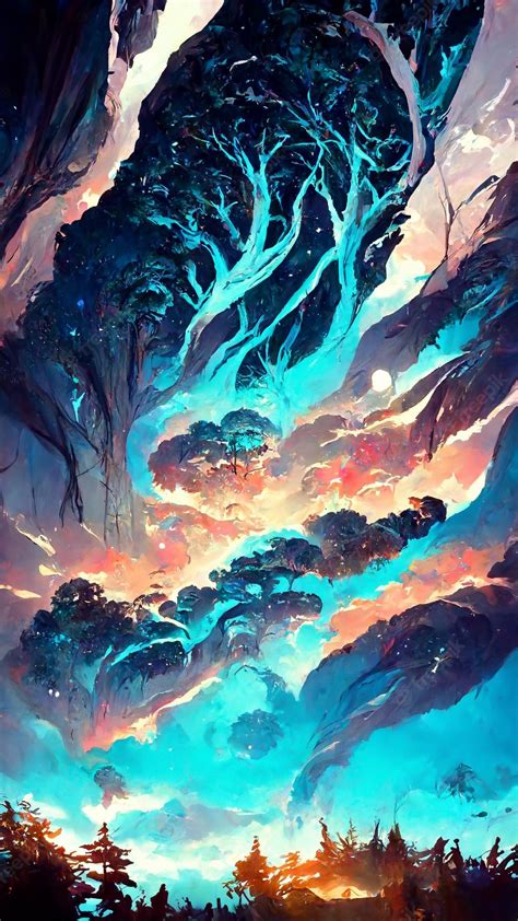 Premium Photo | Forest in the night sky 3D illustration