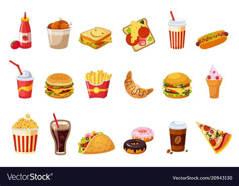 Fast food items set Royalty Free Vector Image - VectorStock