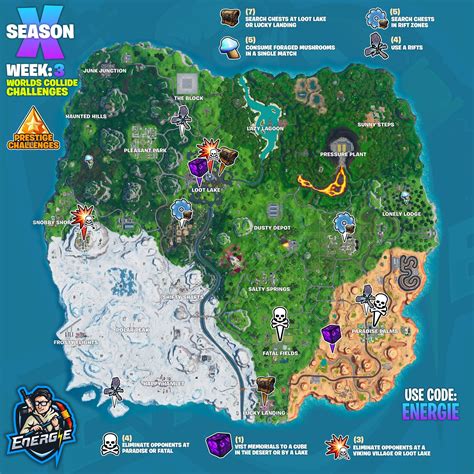 Fortnite Season X/10, Week 3 Worlds Collide Cheat Sheet Challenge ...