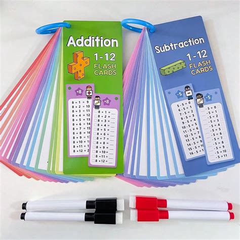 Kids Learning 1-12 Addition & Subtraction Flash Cards With Dry Erase Markers Educational Times ...