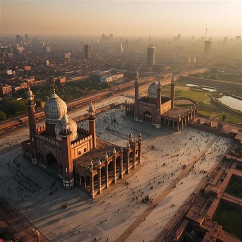 Premium Photo | Aerial view of badshahi mosque lahore pakistan