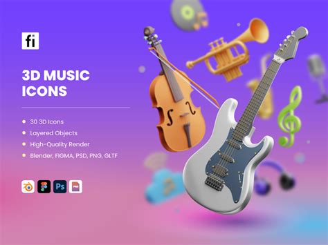 3D Music Icon Set - Flat Icons