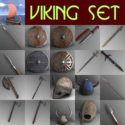 3d viking set spears shields model