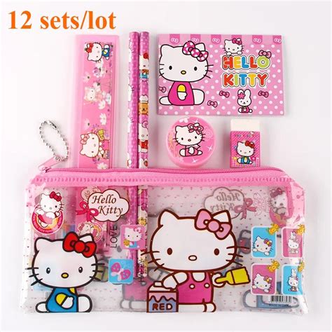 12 sets/lot hello kitty pencil case children sticker cute cartoon school supplies stationery ...