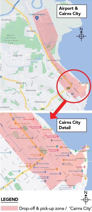 Cairns City shuttle service - drop off and pick up map boundary - Cairns Airport Shuttle Bus ...