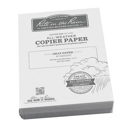 Rite In The Rain Waterproof Laser Paper, 20 lb wt Paper 208511GY | Zoro